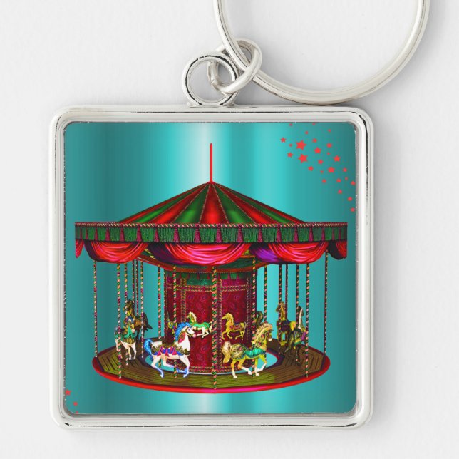Carousel Horses on Blue Key Ring (Front)