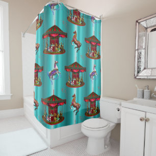 Carousel Horses on Blue Shower Curtain