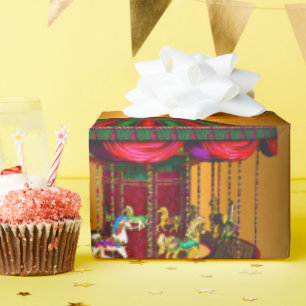 Carousel Horses on Gold Wrapping Paper