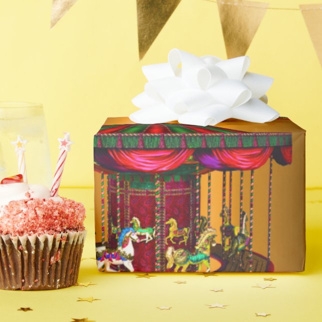 Carousel Horses on Gold Wrapping Paper (Birthday Party)