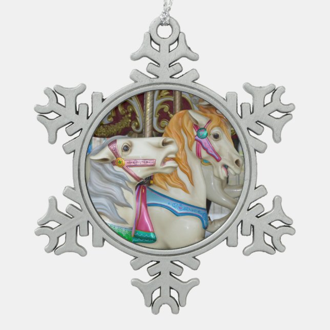 Carousel horses snowflake pewter christmas ornament (Front)