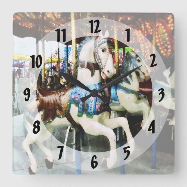 Carousel Horses Square Wall Clock (Front)