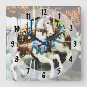 Carousel Horses Square Wall Clock