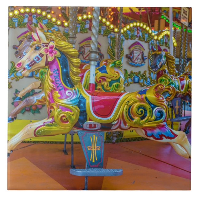Carousel horses view ceramic tile (Front)