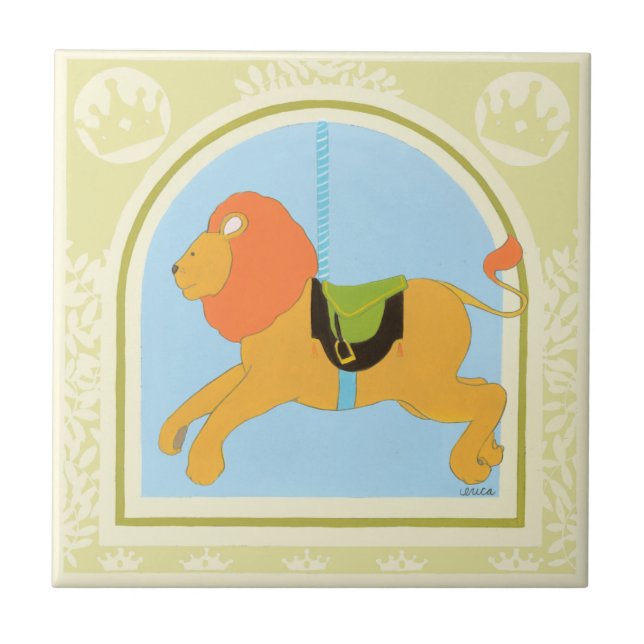 Carousel Lion by June Erica Vess Tile (Front)