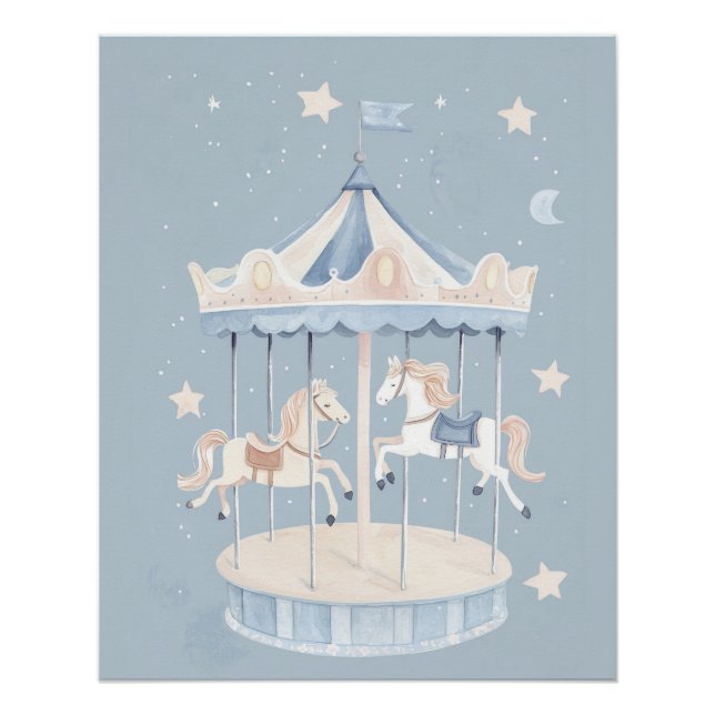 Carousel Nursery Wall Art, Cute Kids Room Print (Front)
