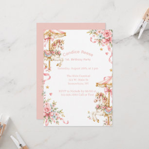 Carousel Of Dreams 1st. Birthday Girl Party Invitation
