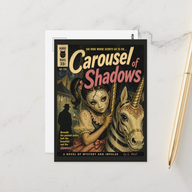 Carousel of Shadows Fantasy Horror Book Cover Postcard (Front/Back In Situ)