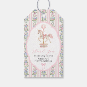 Carousel Pink First Birthday Gift Tags