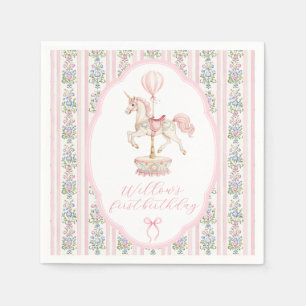 Carousel Pink First Birthday Napkin