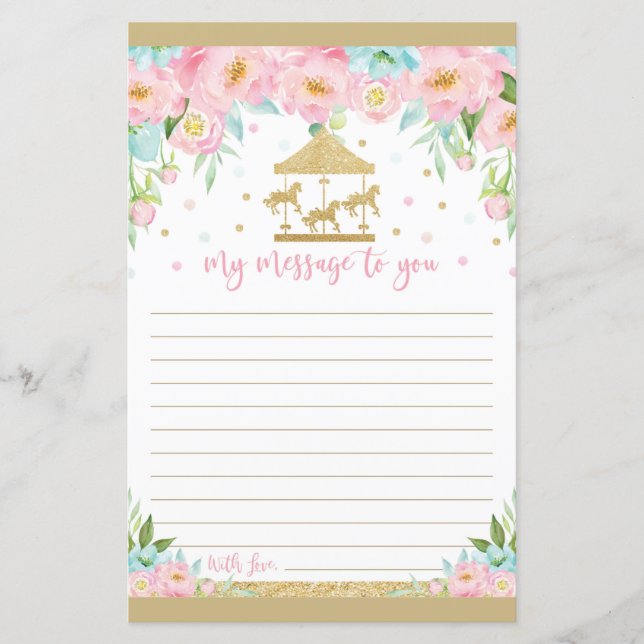 Carousel Pink Mint Time Capsule Message Sheet (Front)