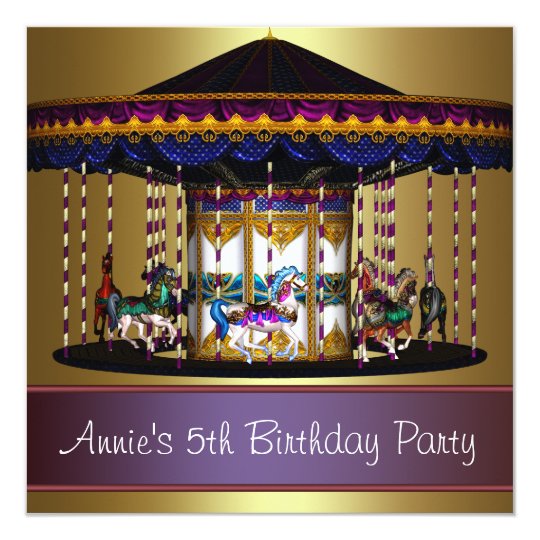 Carousel Ponies Girls 5th Birthday Party Card