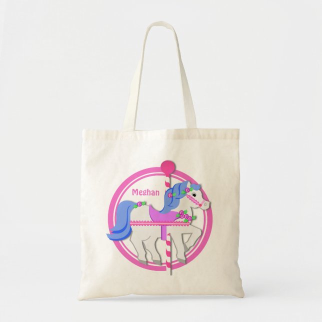 Carousel Pony Pink and Blue Tote Bag (Front)