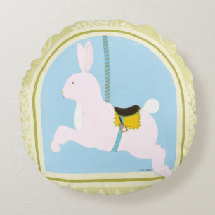 Carousel Rabbit by June Erica Vess Round Cushion