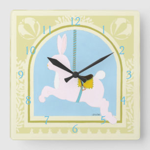 Carousel Rabbit by June Erica Vess Square Wall Clock