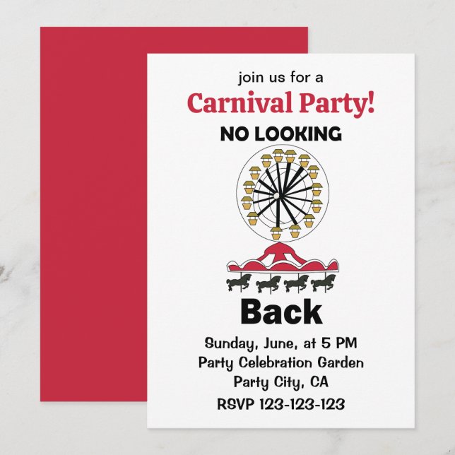 Carousel Ride No Looking Back Carnival Party Invitation (Front/Back)