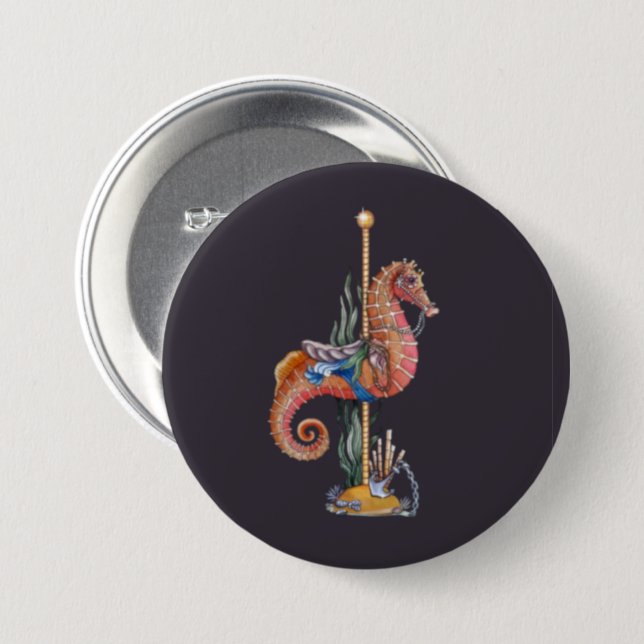 Carousel Seahorse 7.5 Cm Round Badge (Front & Back)
