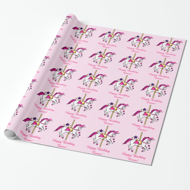 Carousel Unicorn Name Customisable Wrapping Paper (Unrolled)