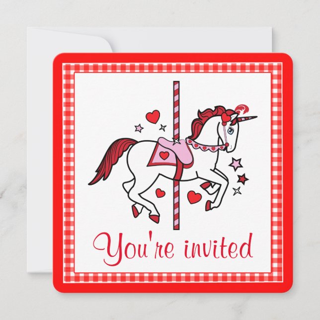 Carousel Unicorn Valentine's Day Party Invitation (Front)
