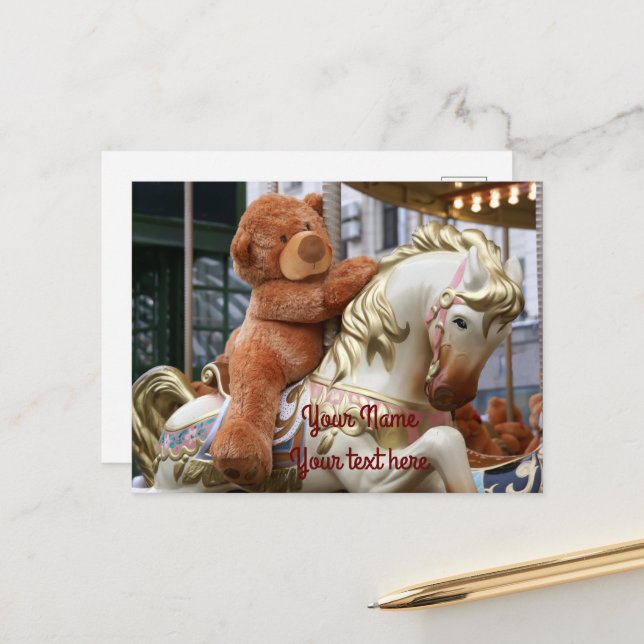 Carousel with Teddy Bear Postcard (Front/Back In Situ)