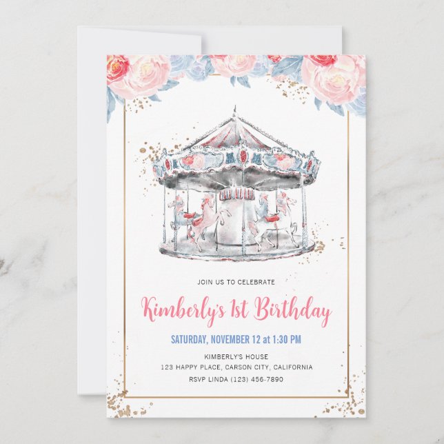 Carousel Wonderland Pink Birthday Invitation (Front)