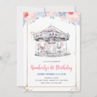 Carousel Wonderland Pink Birthday Invitation