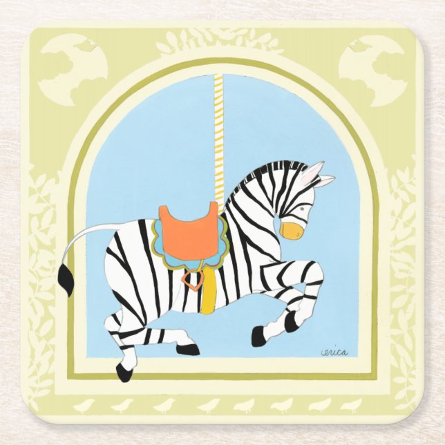 Carousel Zebra by June Erica Vess Square Paper Coaster (Front)