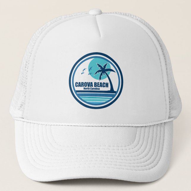 Carova Beach North Carolina Palm Tree Birds Trucker Hat (Front)
