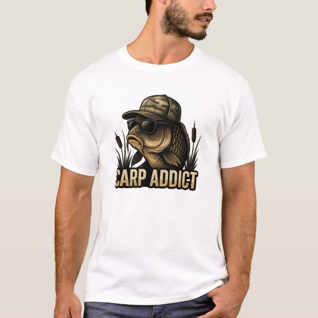 Carp Addict Funny Fishing Adventure T-Shirt (Front)