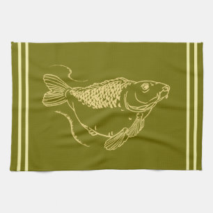 Carp Angling Fisherman Khaki Green Fishing Tea Towel