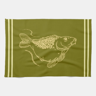 Carp Angling Fisherman Khaki Green Fishing Tea Towel