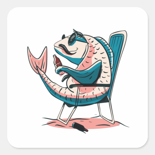 Carp fish beer square sticker (Front)