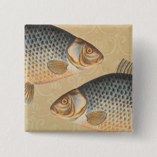 Carp fish fishing painting freshwater drawing 15 cm square badge
