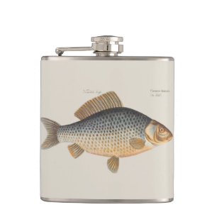 Carp fish fishing painting freshwater drawing hip flask