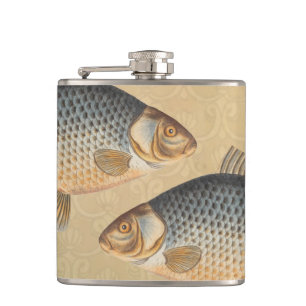 Carp fish fishing painting freshwater hip flask