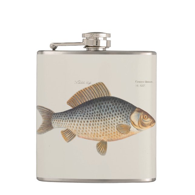 Carp fish fishing painting freshwater hip flask (Front)
