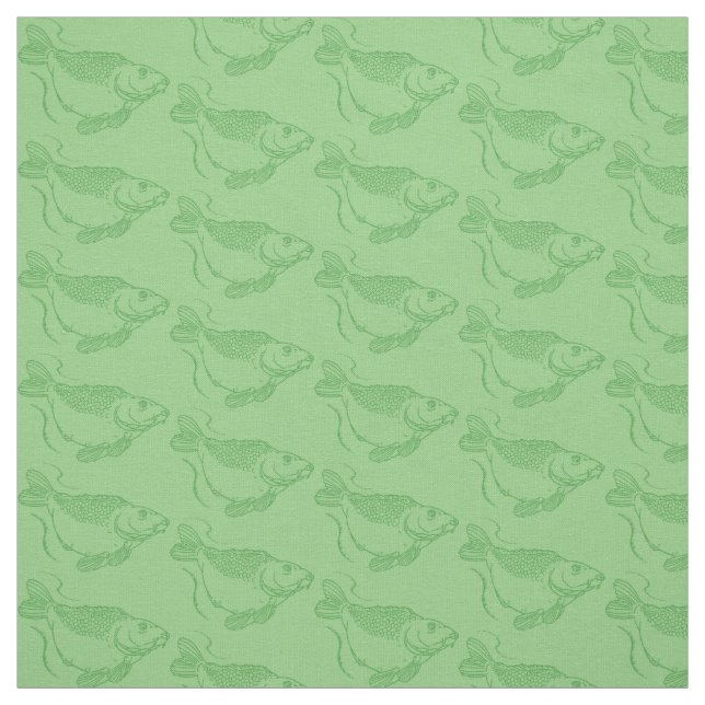 Carp Fish Print Khaki Green Fishing Fabric (Swatch)