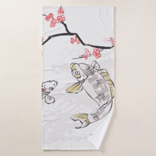 carp koi fish nature landscape view sketch illustr bath towel