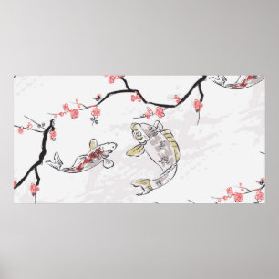 carp koi fish nature landscape view sketch illustr poster