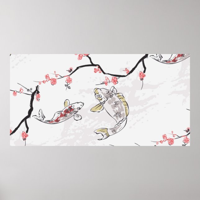 carp koi fish nature landscape view sketch illustr poster (Front)