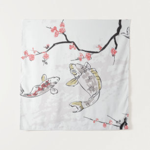 carp koi fish nature landscape view sketch illustr tapestry