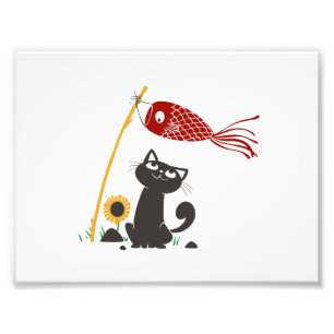 Carp streamer happy cat - Choose background color Photo Print