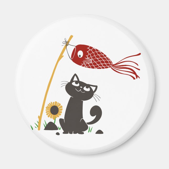 Carp streamer happy cat - Choose background colour Magnet (Front)