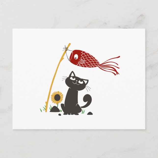 Carp streamer happy cat - Choose background colour Postcard (Front)