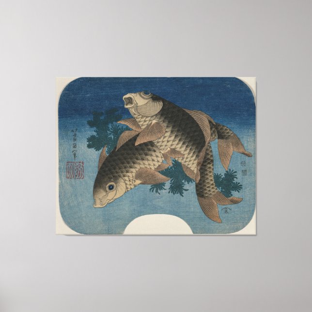Carp Swimming by Water Weeds – Canvas Print (Front)