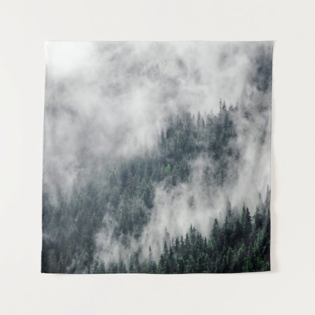 Carpathian mountains in the clouds, fog in the mou tapestry (Front)