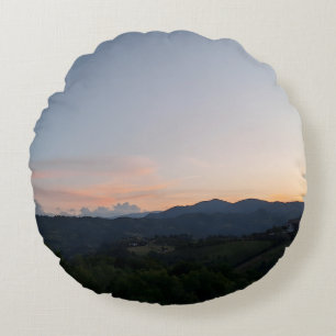 Carpathian Sunset – Romania Mountain Photography Round Cushion