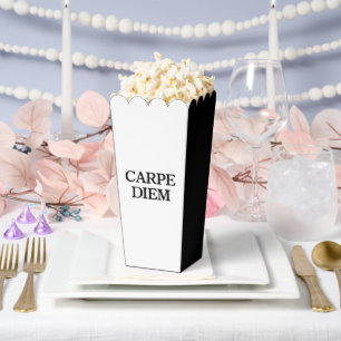 Carpe Diem black and white popcorn boxes