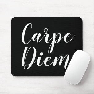 Carpe Diem black and white script typography Mouse Mat