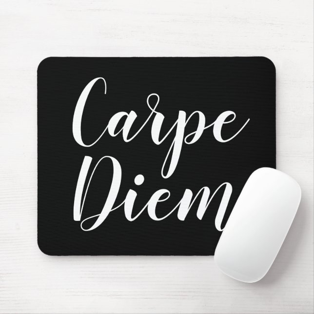 Carpe Diem black and white script typography Mouse Mat (With Mouse)